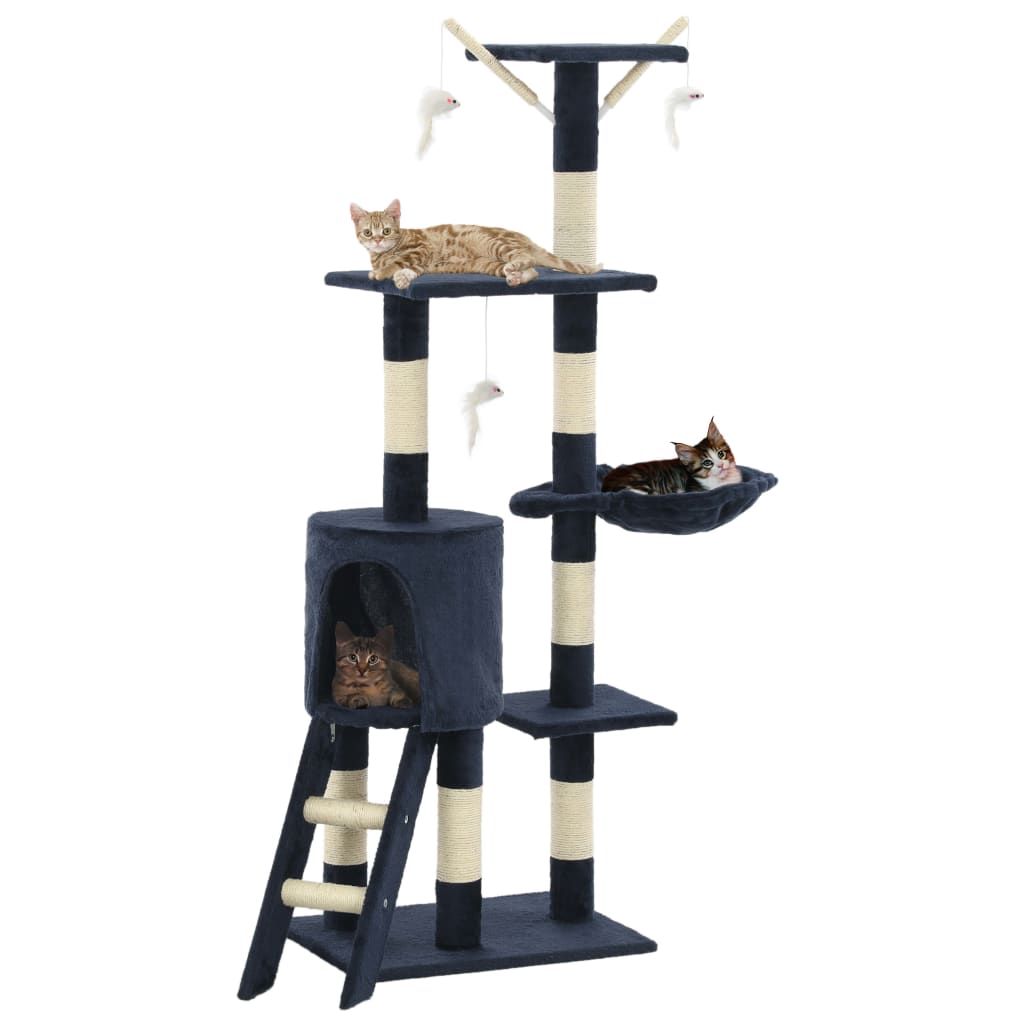 vidaXL Rascador para gatos con poste de sisal 138 cm azul oscuro