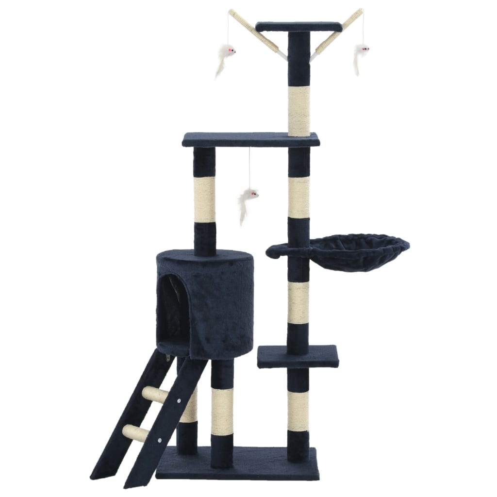 vidaXL Rascador para gatos con poste de sisal 138 cm azul oscuro - Image 3
