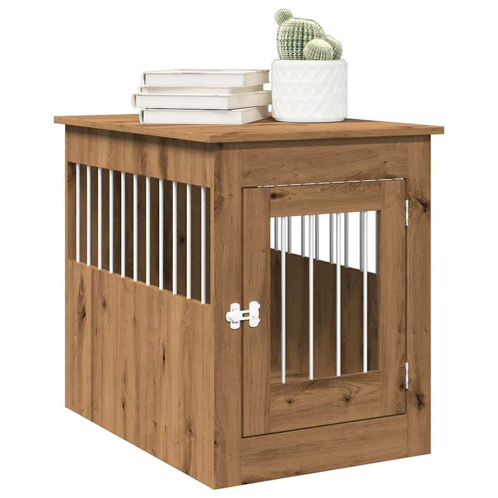 vidaXL Jaula para perros madera ingeniería roble artesanal 55x80x68 cm