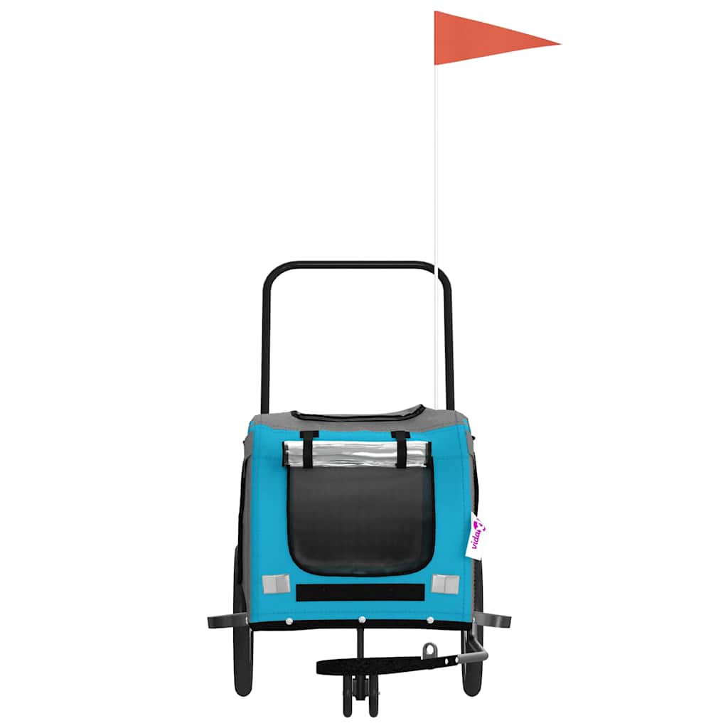 vidaXL Remolque de bicicleta mascotas hierro tela Oxford azul gris - Image 4