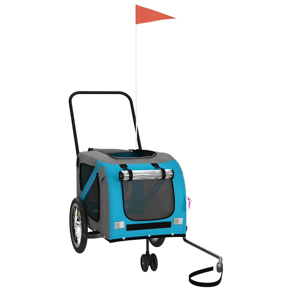 vidaXL Remolque de bicicleta mascotas hierro tela Oxford azul gris - Image 3