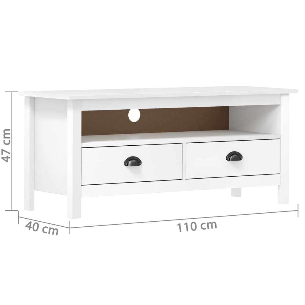 vidaXL Mueble de TV Hill madera maciza de pino blanco 110x40x47 cm - Image 4