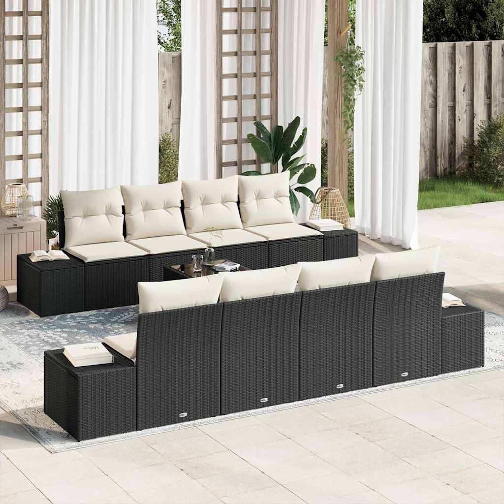 vidaXL Sofa Set mit Kissen 7 pcs Schwarz und Creme Poly Rattan
