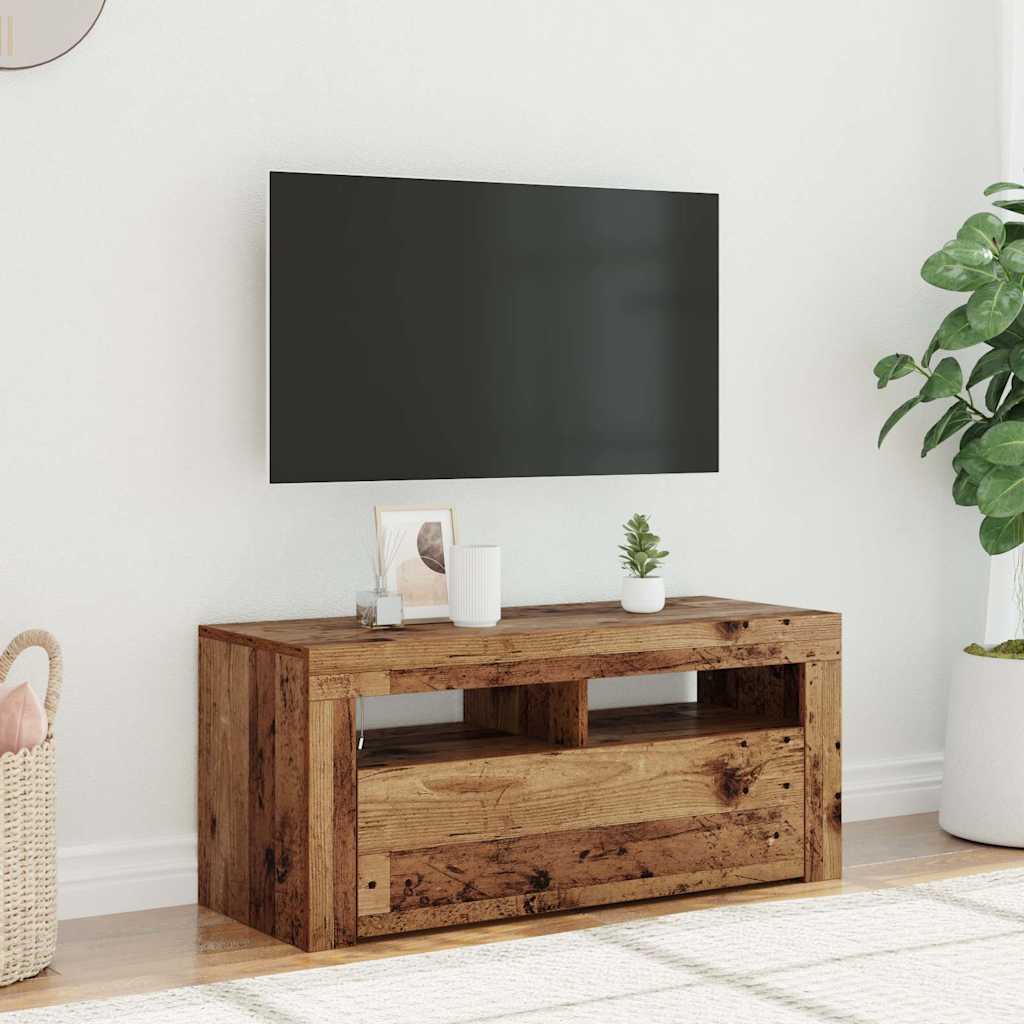 vidaXL Mueble TV luces LED madera ingeniería envejecida 90x35x40 cm