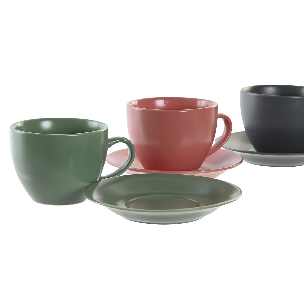 Set di 6 Tazze con Piatto DKD Home Decor Verde Rosa Grigio scuro Gres 150 ml 16 x 17 x 35 cm - Image 3
