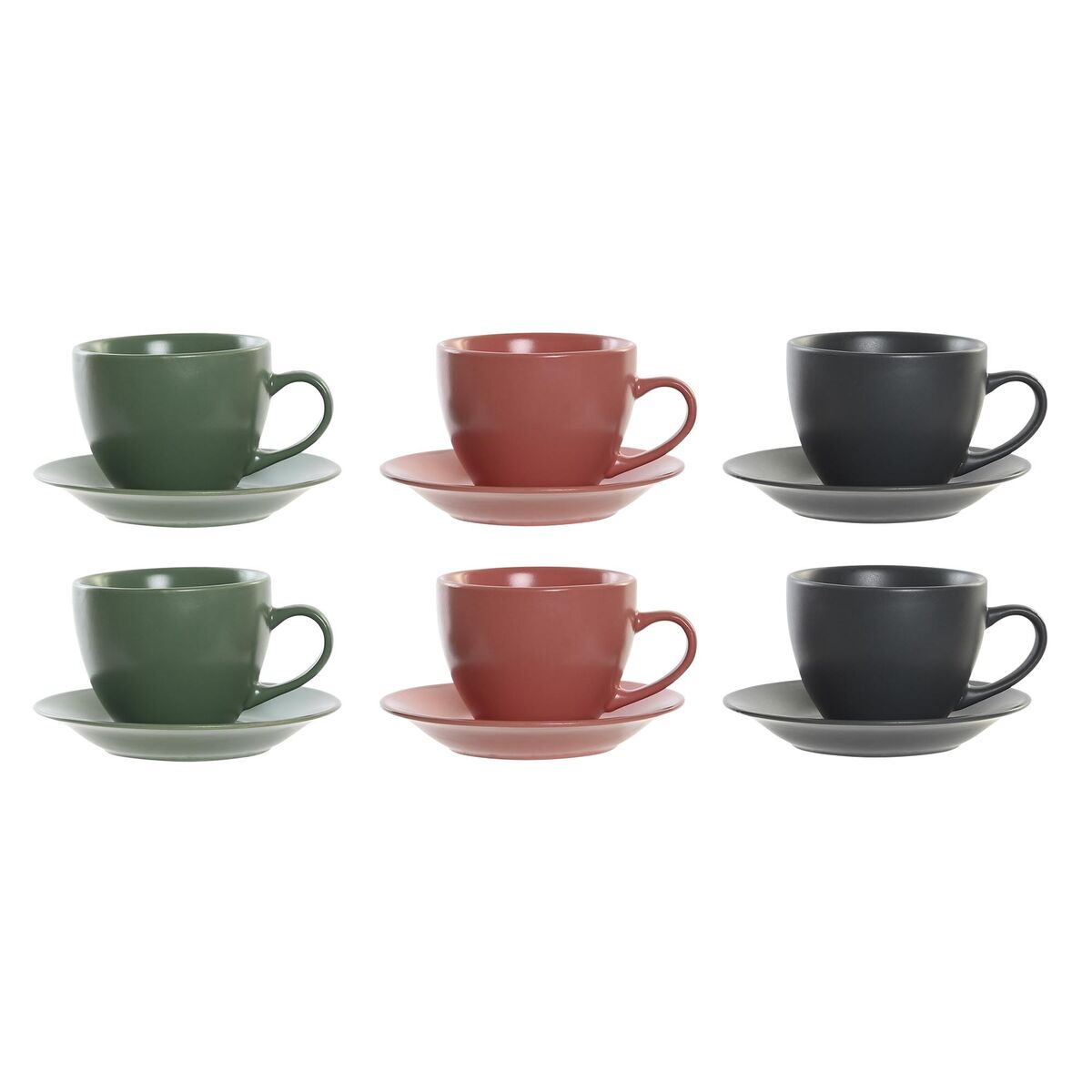 Set di 6 Tazze con Piatto DKD Home Decor Verde Rosa Grigio scuro Gres 150 ml 16 x 17 x 35 cm - Image 4