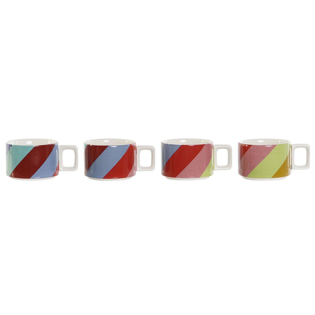 Set di Tazze da Caffè DKD Home Decor Bianco Multicolore Marrone Chiaro Metallo Bambù Dolomite 260 ml