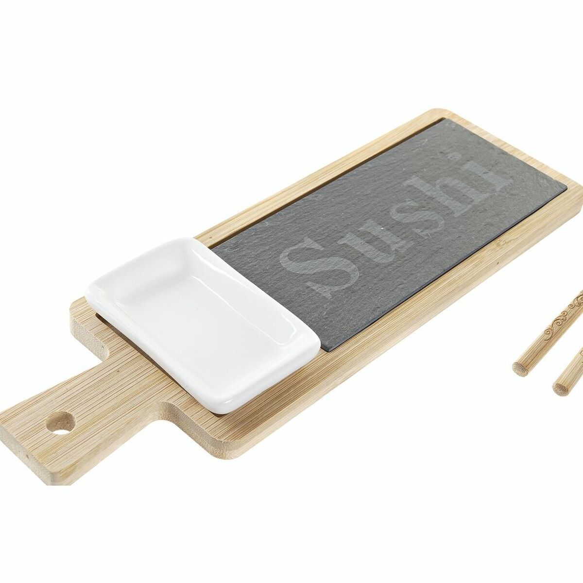 Set per Sushi DKD Home Decor Bambù Lavagna Naturale Orientale 28 x 9 x 2 cm (3 Pezzi) (6 Pezzi) - Image 3