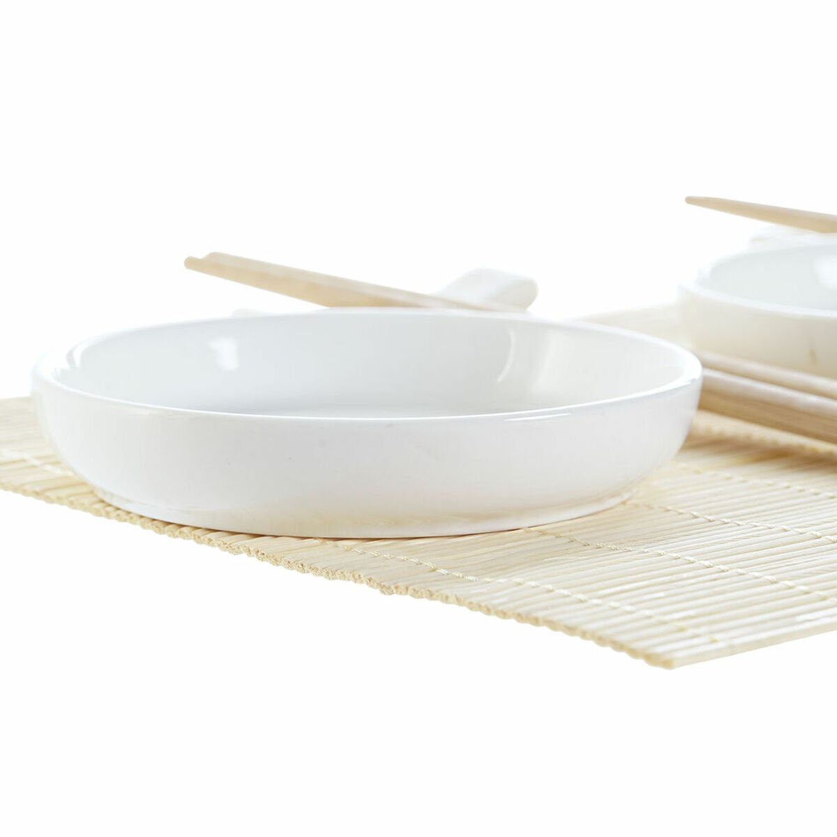 Set per Sushi DKD Home Decor Bambù Plastica Gres Bianco Naturale Orientale 28,8 x 19,8 x 3 cm (7 Pezzi) (28,8 x 19,8 x 3 cm) - Image 3