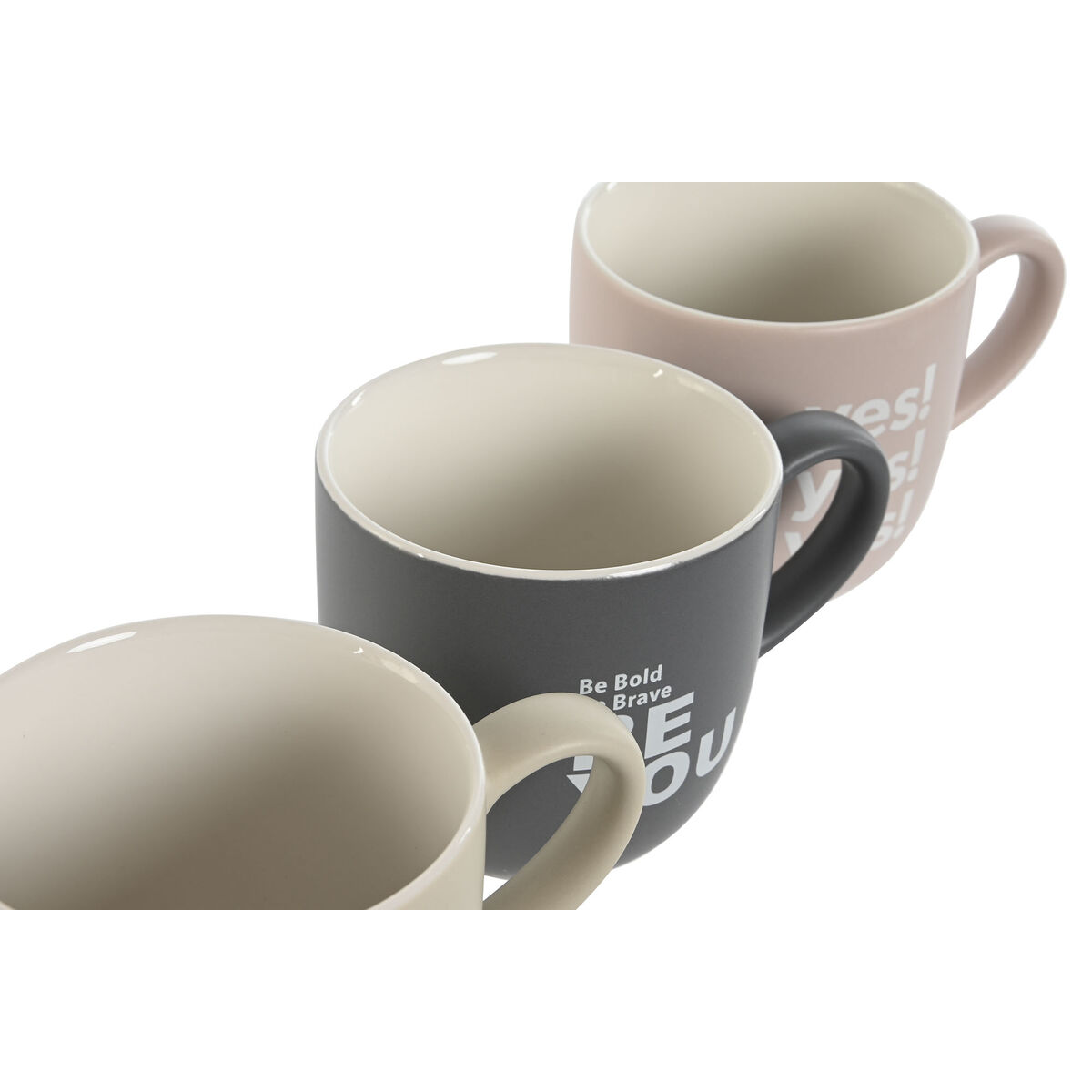 Set di 4 Tazze Mug Home ESPRIT Giallo Beige Grigio Rosa Porcellana 410 ml 13 x 9 x 9,4 cm - Image 3