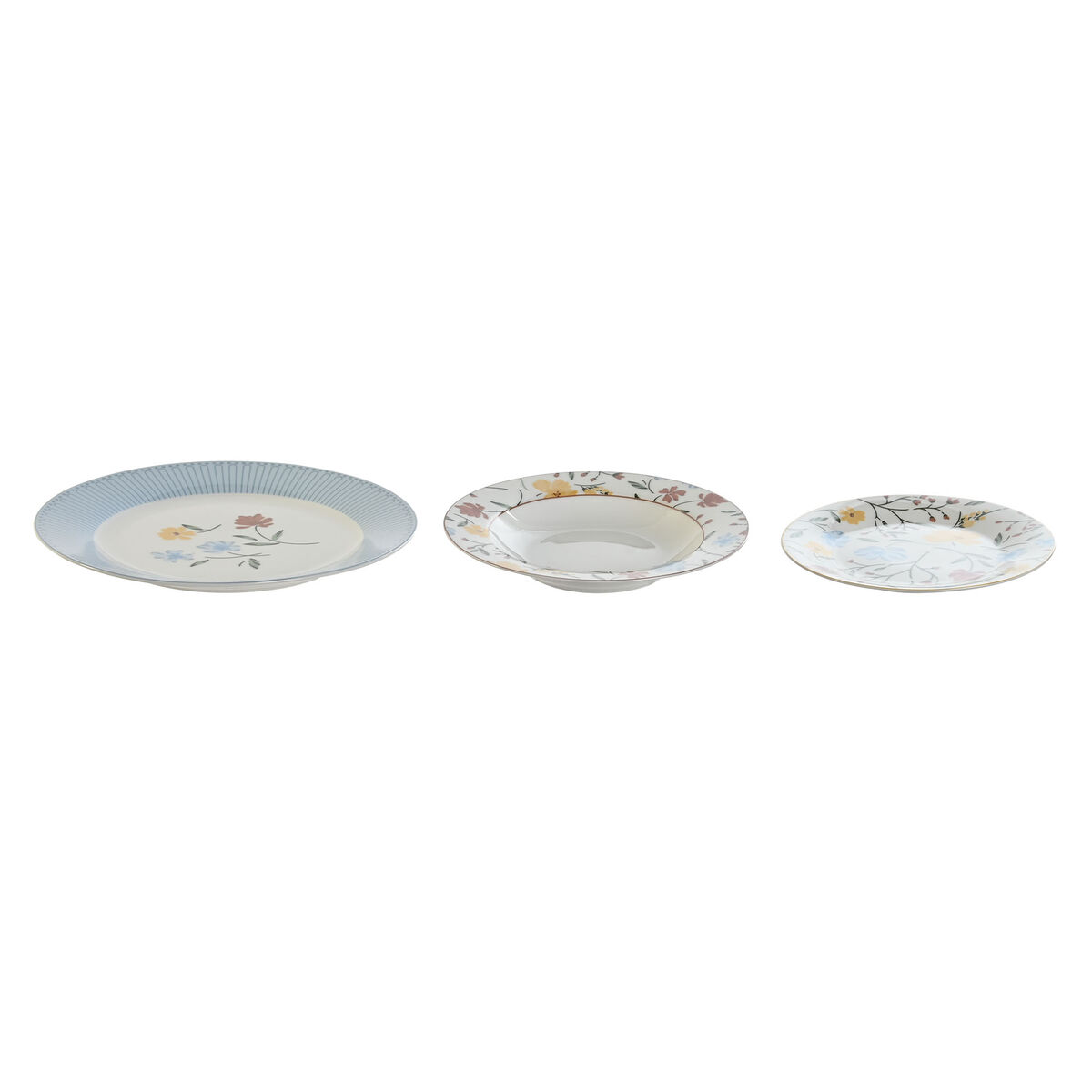 Servizio di Piatti DKD Home Decor Azzurro Bianco Porcellana Floreale 27 x 27 x 3 cm 18 Pezzi - Image 3