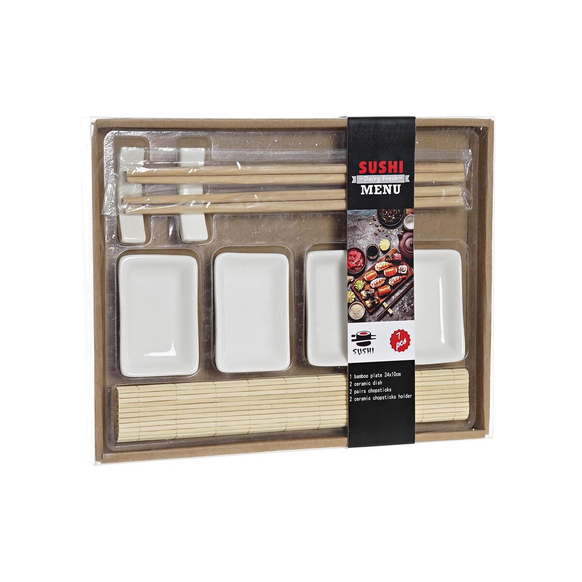 Set per Sushi DKD Home Decor Metallo Bambù Bianco Naturale Orientale 30 x 40 cm 28 x 22 x 2,5 cm (9 Pezzi) - Image 4