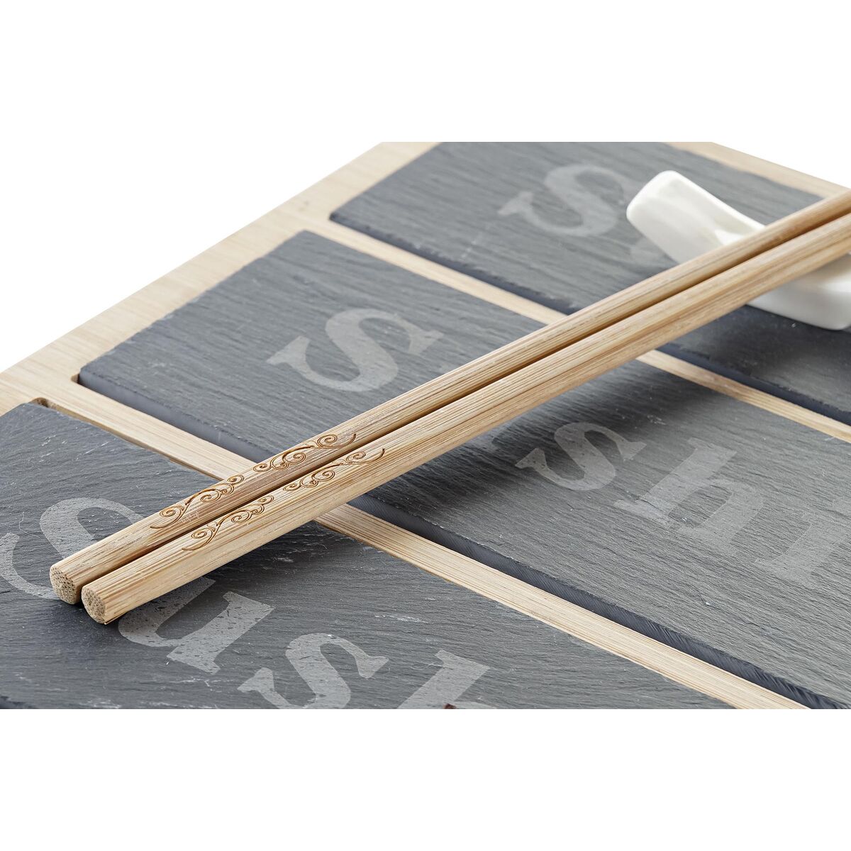 Set per Sushi DKD Home Decor Bambù Lavagna Nero Naturale Orientale 25 x 19 x 3 cm - Image 3