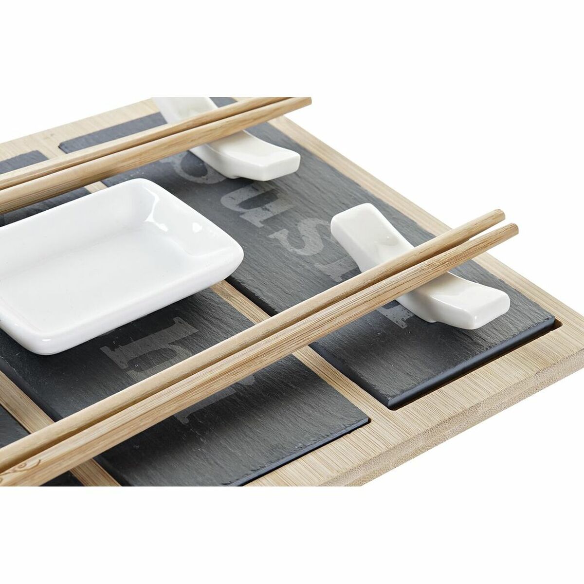 Set per Sushi DKD Home Decor Bambù Lavagna Nero Naturale Orientale 25 x 19 x 3 cm - Image 4