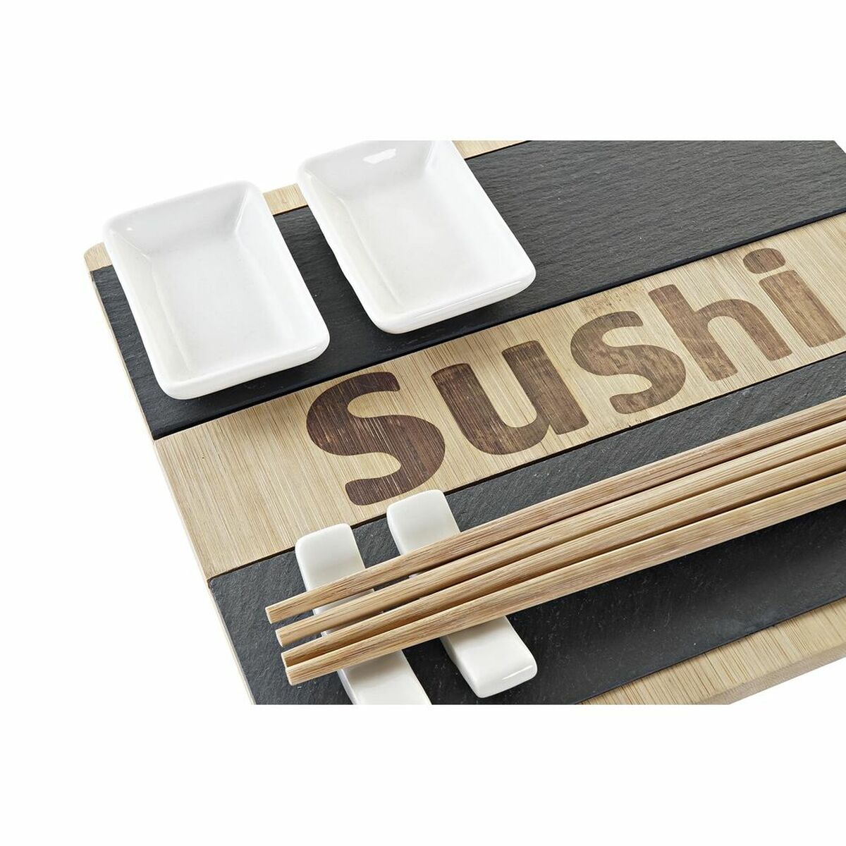 Set per Sushi DKD Home Decor Nero Naturale Bambù Lavagna Orientale 25 x 22 x 3 cm - Image 4