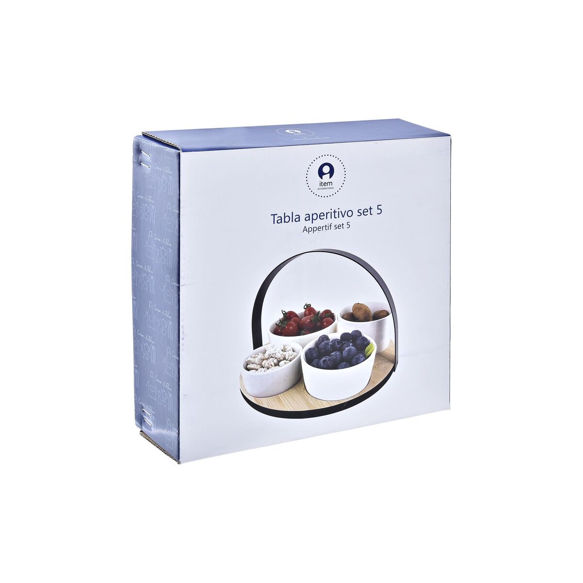 Set da Aperitivo DKD Home Decor Bianco/Nero Metallo Bambù Gres Loft 5 Pezzi 20 x 20 x 14 cm - Image 4