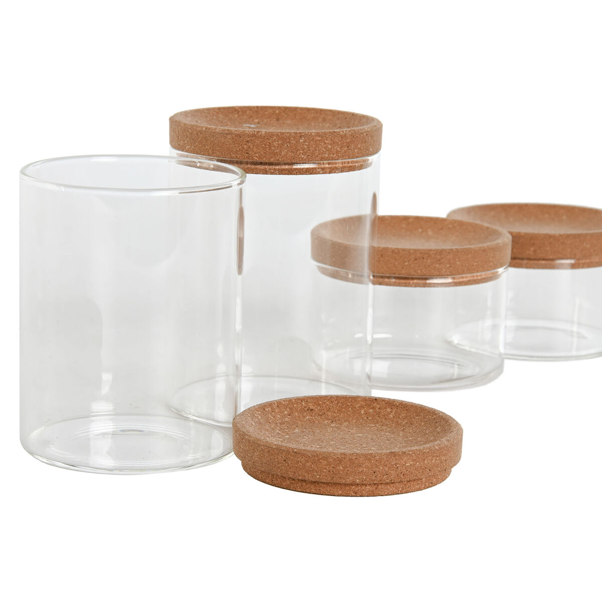 Set di Barattoli Home ESPRIT Trasparente Naturale Sughero Vetro Borosilicato - Image 3