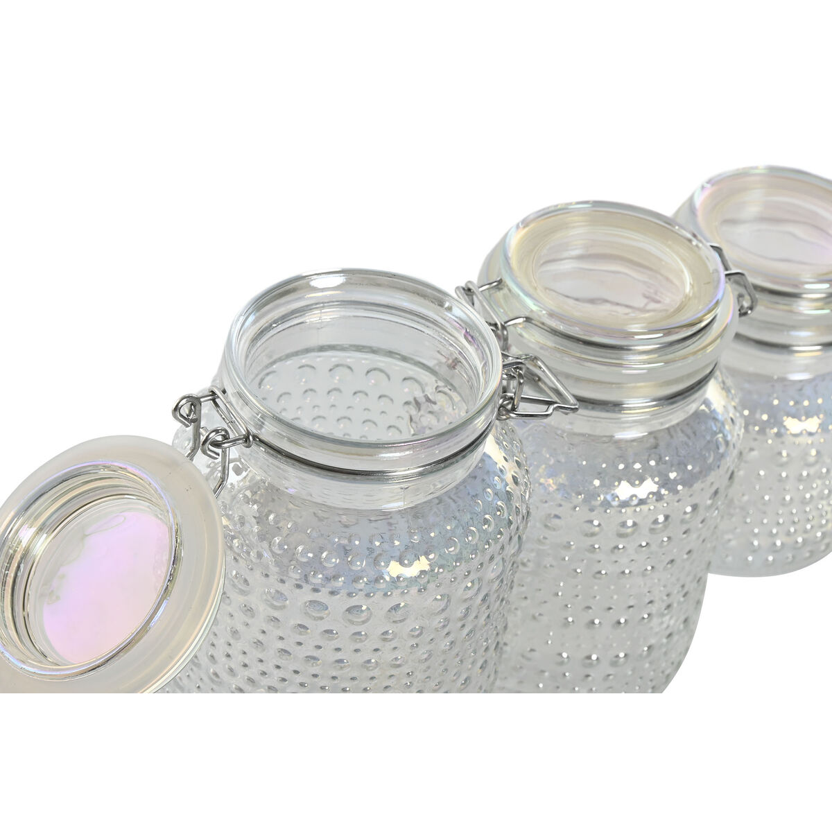 Set di 3 Barattoli Home ESPRIT Trasparente Metallo Cristallo 1,2 L 3 Pezzi - Image 3