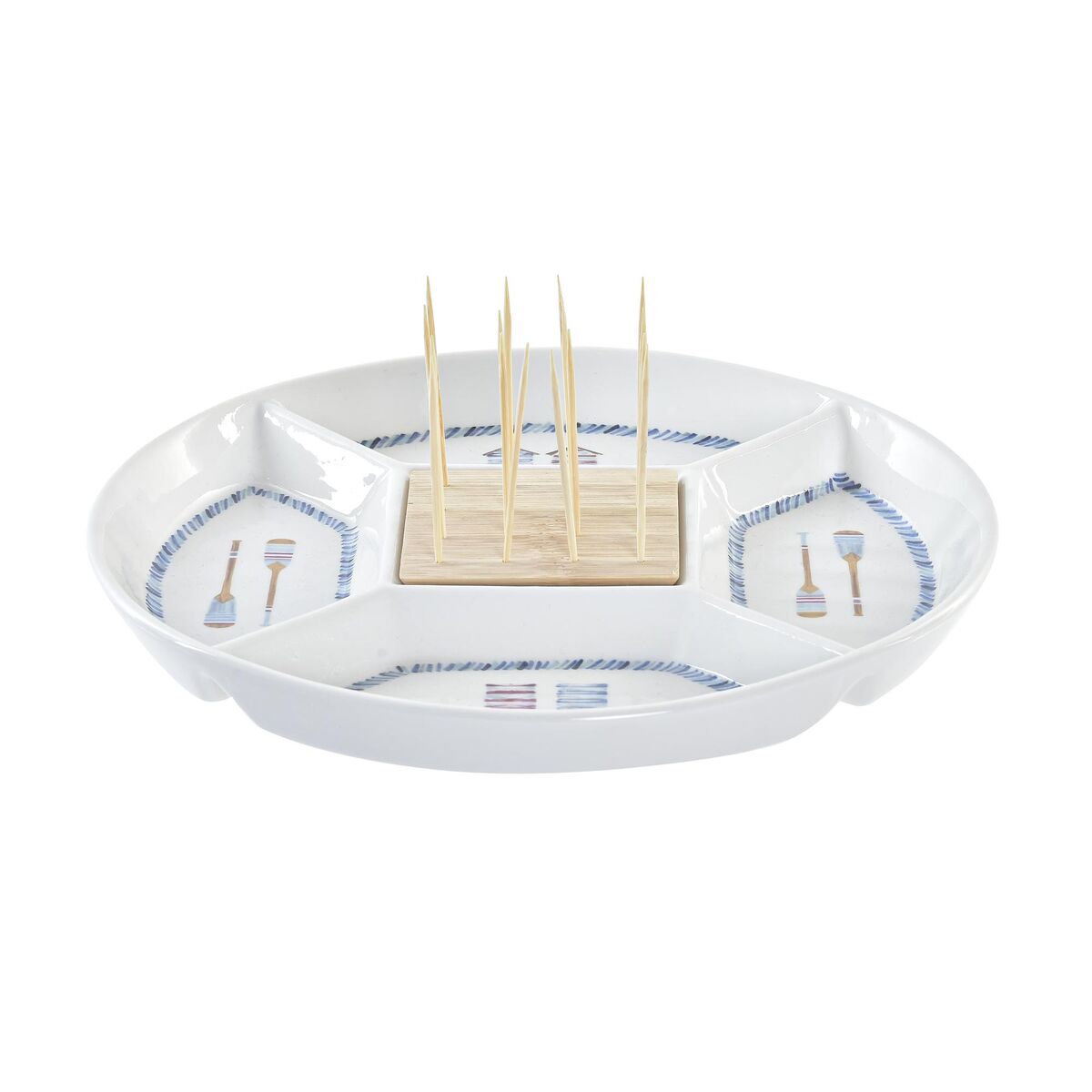 Vassoio per aperitivi DKD Home Decor Azzurro Naturale Bambù Gres Mediterraneo 23,5 x 23,5 x 7 cm - Image 3