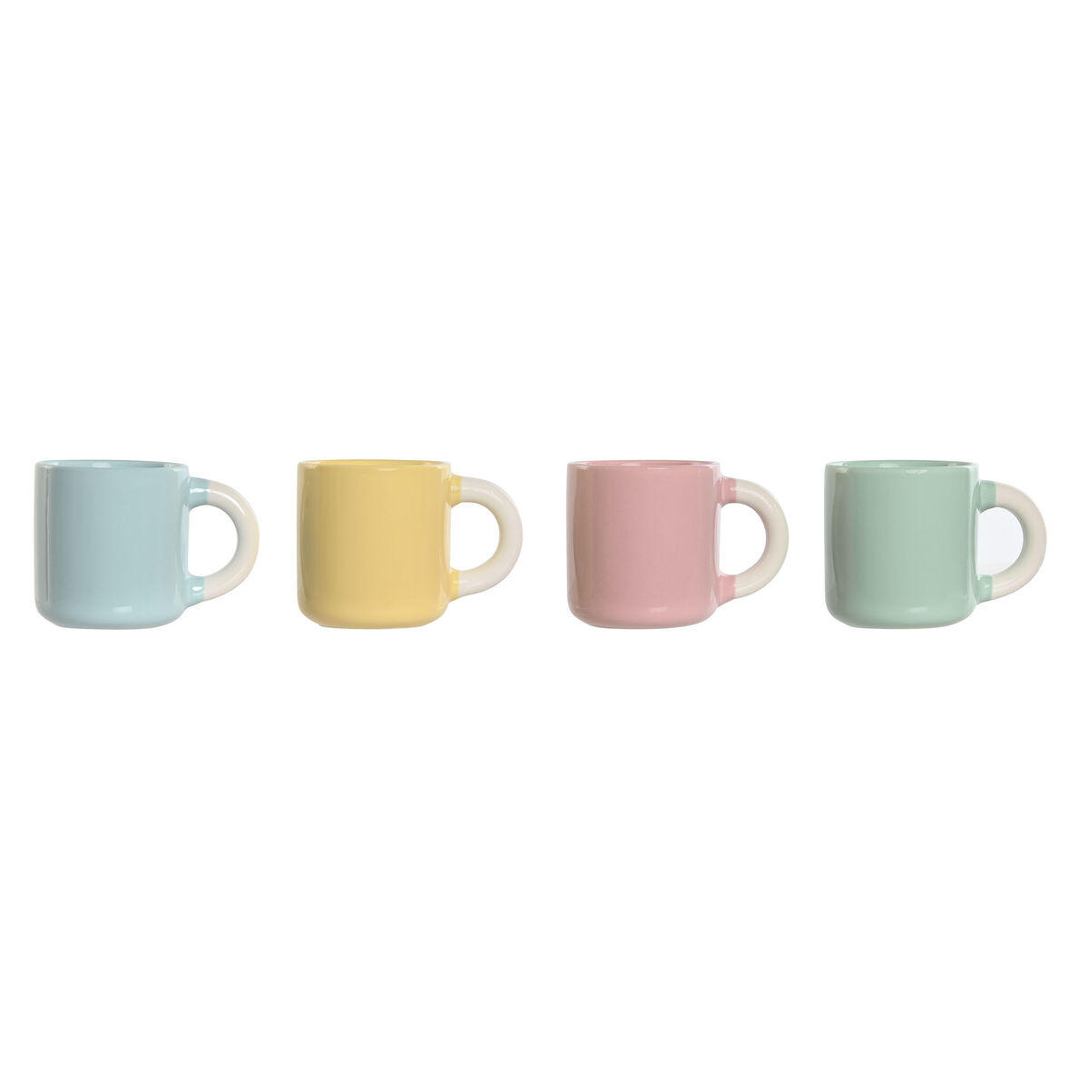 Set di Tazze da Caffè Home ESPRIT Giallo Azzurro Verde Rosa Porcellana 110 ml 4 Pezzi