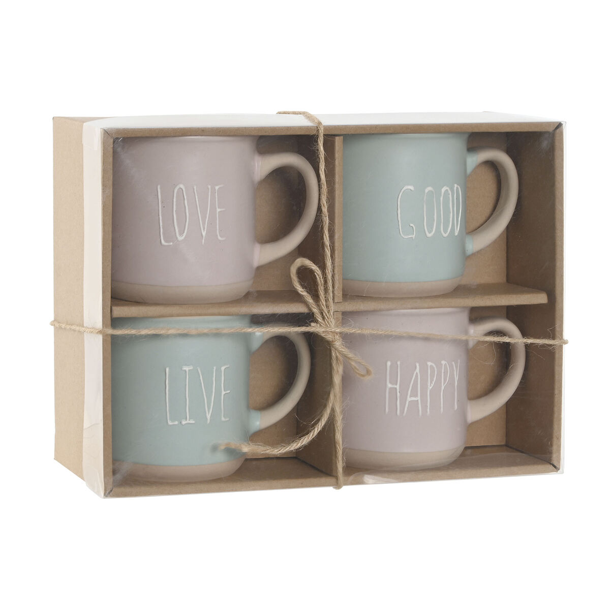 Set di 4 Tazze Mug Home ESPRIT Azzurro Rosa Gres 355 ml 9,7 x 7 x 9,2 cm - Image 4
