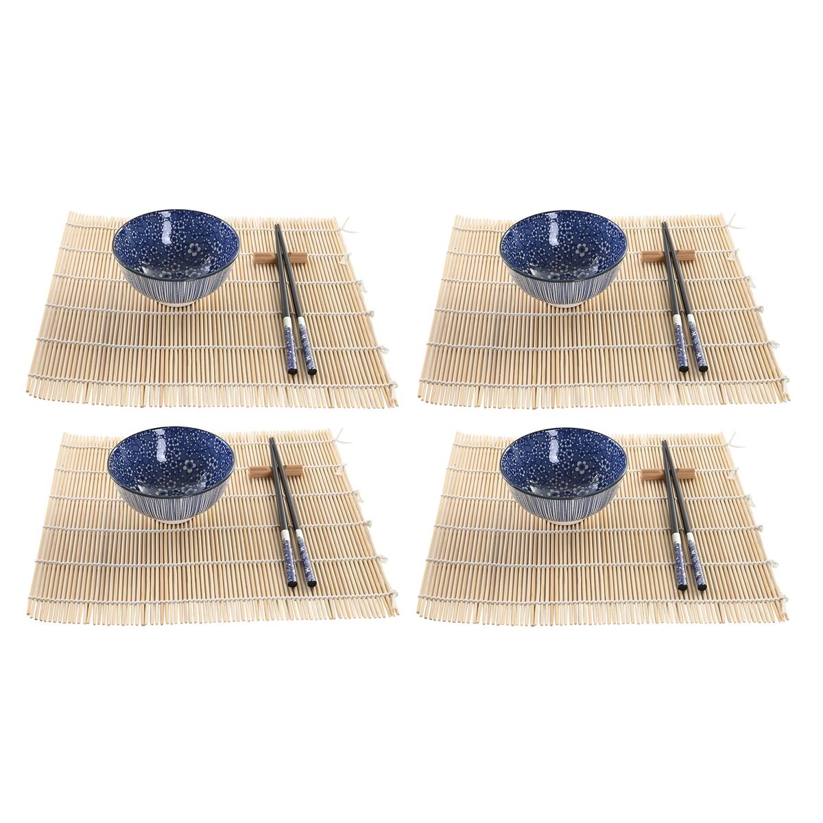 Set per Sushi DKD Home Decor 14,5 x 14,5 x 31 cm Nero Azzurro Gres Orientale (16 Pezzi)