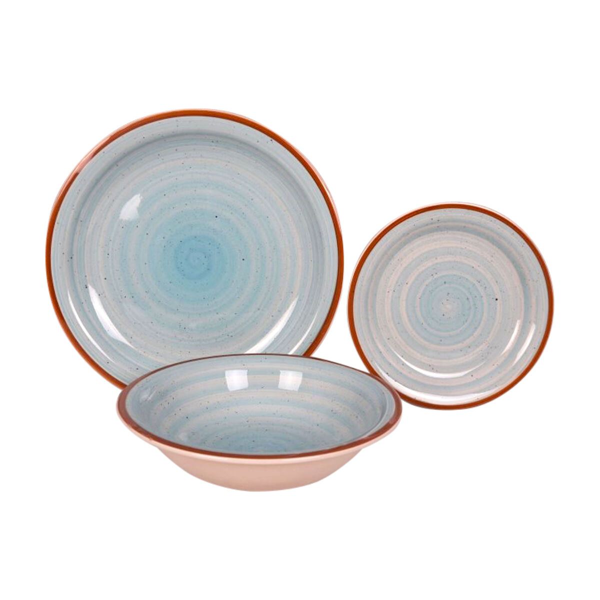Set di Stoviglie Home ESPRIT Azzurro Verde Multicolore Rosa Ambra Gres 26,5 x 26,5 x 3 cm 27,5 x 27,5 x 3 cm 18 Pezzi - Image 4