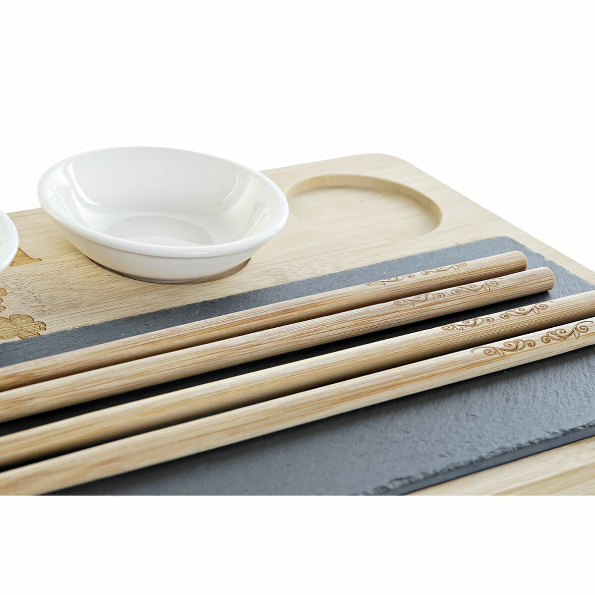 Set per Sushi DKD Home Decor PC-186227 Bianco Nero Naturale Bambù Lavagna Moderno Orientale 28,5 x 18,5 x 2,6 cm (9 Pezzi) (28,5 - Image 3