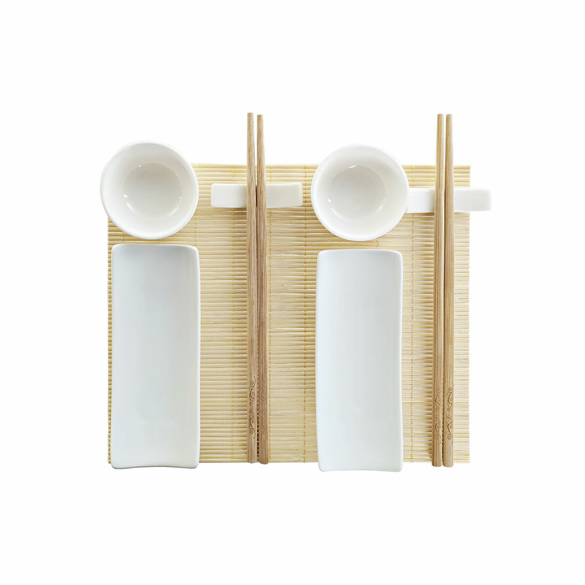 Set per Sushi DKD Home Decor Bambù Gres Bianco Naturale Orientale 28,5 x 19,5 x 3,3 cm (9 Pezzi) (28,5 x 19,5 x 3,3 cm)