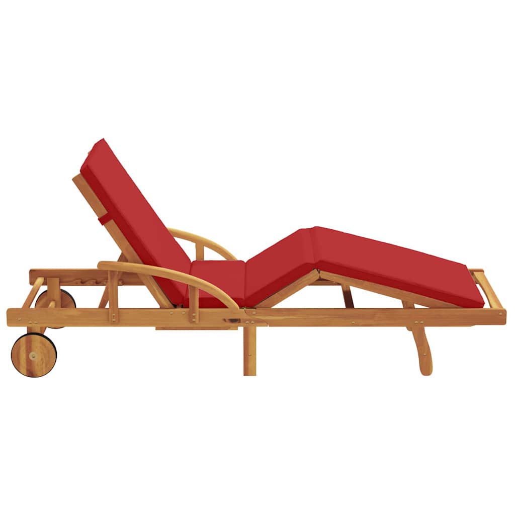 vidaXL Sonnenliege mit Kissen Rot 200 x 67 x 84cm Massivholz Akazie - Image 5