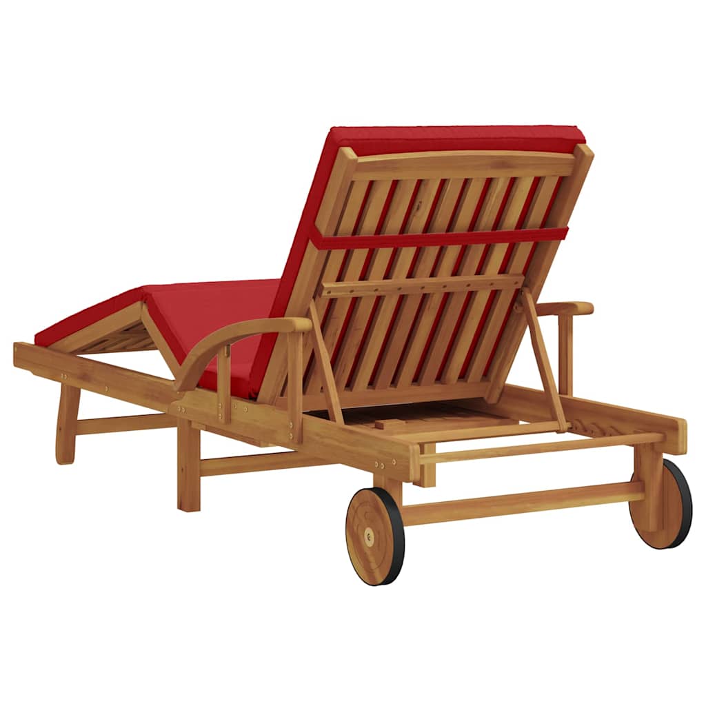 vidaXL Sonnenliege mit Kissen Rot 200 x 67 x 84cm Massivholz Akazie - Image 6