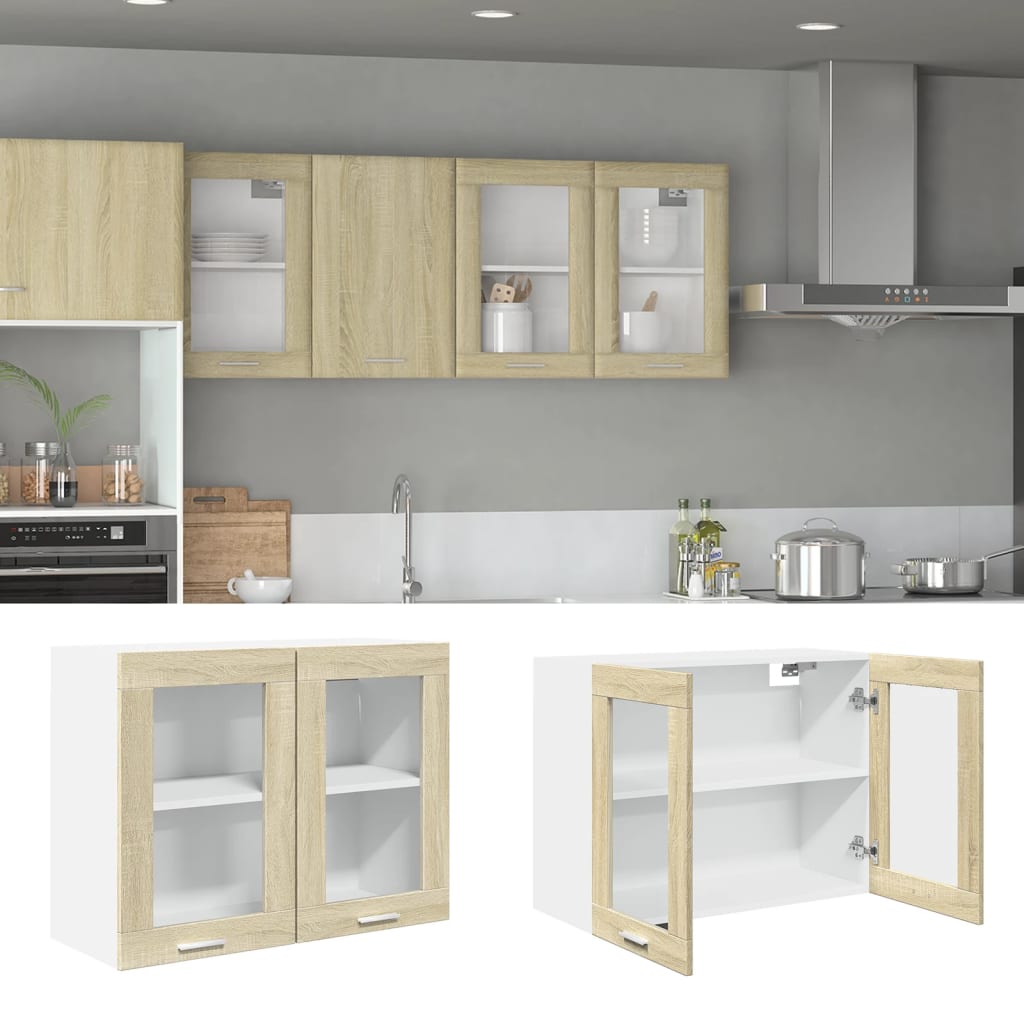 vidaXL Vitrina colgante "Lyon" roble Sonoma 80x31x60 cm madera de ingeniería