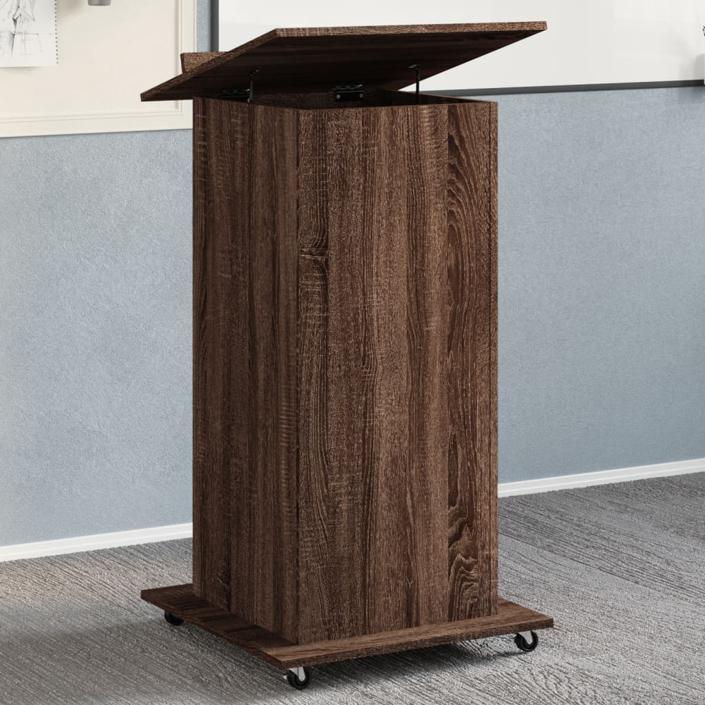 vidaXL Atril con ruedas y cajón madera ingeniería marrón 55x55x107 cm