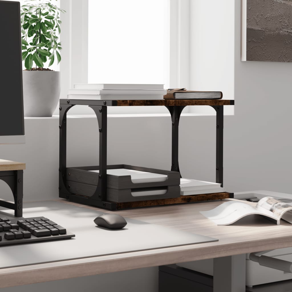 vidaXL Soporte de impresora 2 niveles roble ahumado 41x28x33,5 cm - Image 4