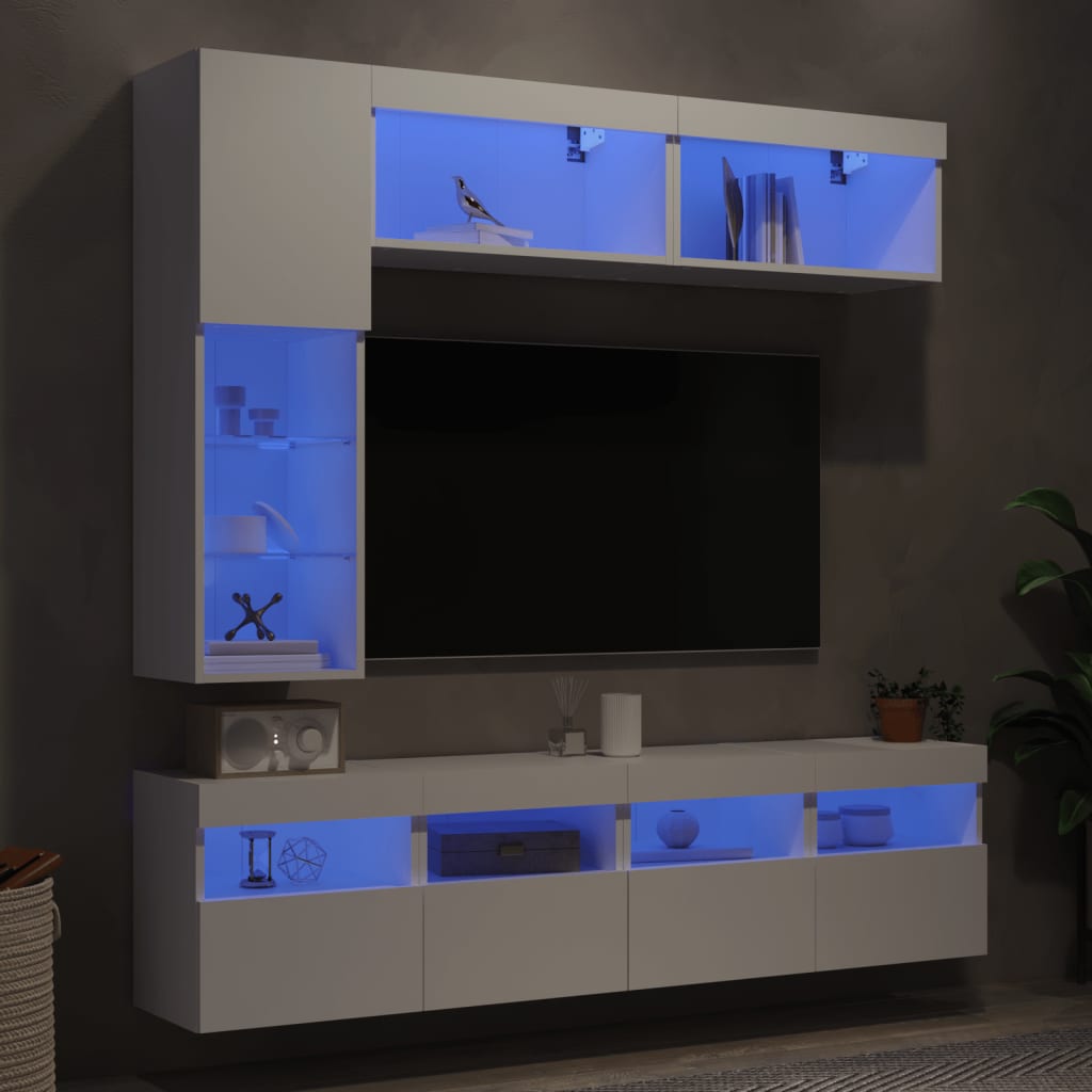 vidaXL Mueble de pared de TV con luces LED 7 piezas blanco