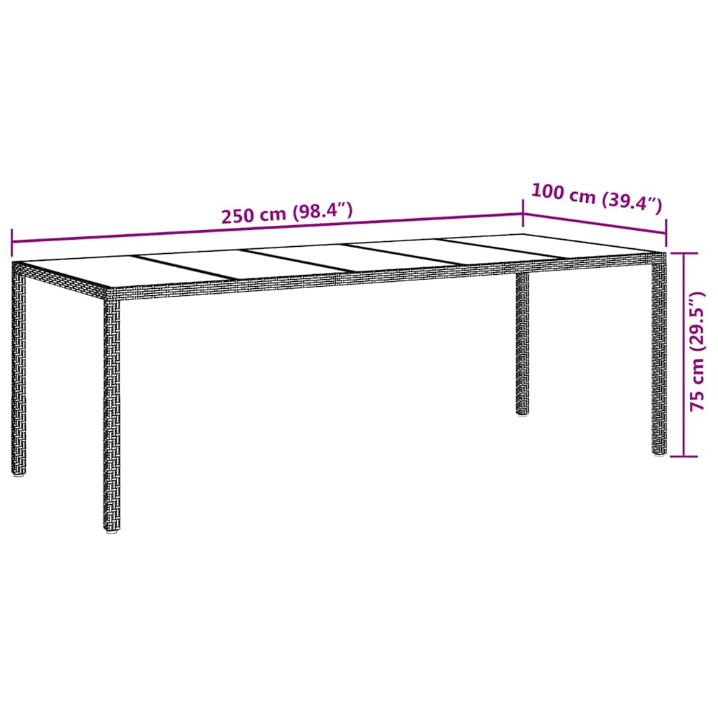 vidaXL Table de jardin pour repas Noir pur 250 x 100 x 75 cm - Image 6