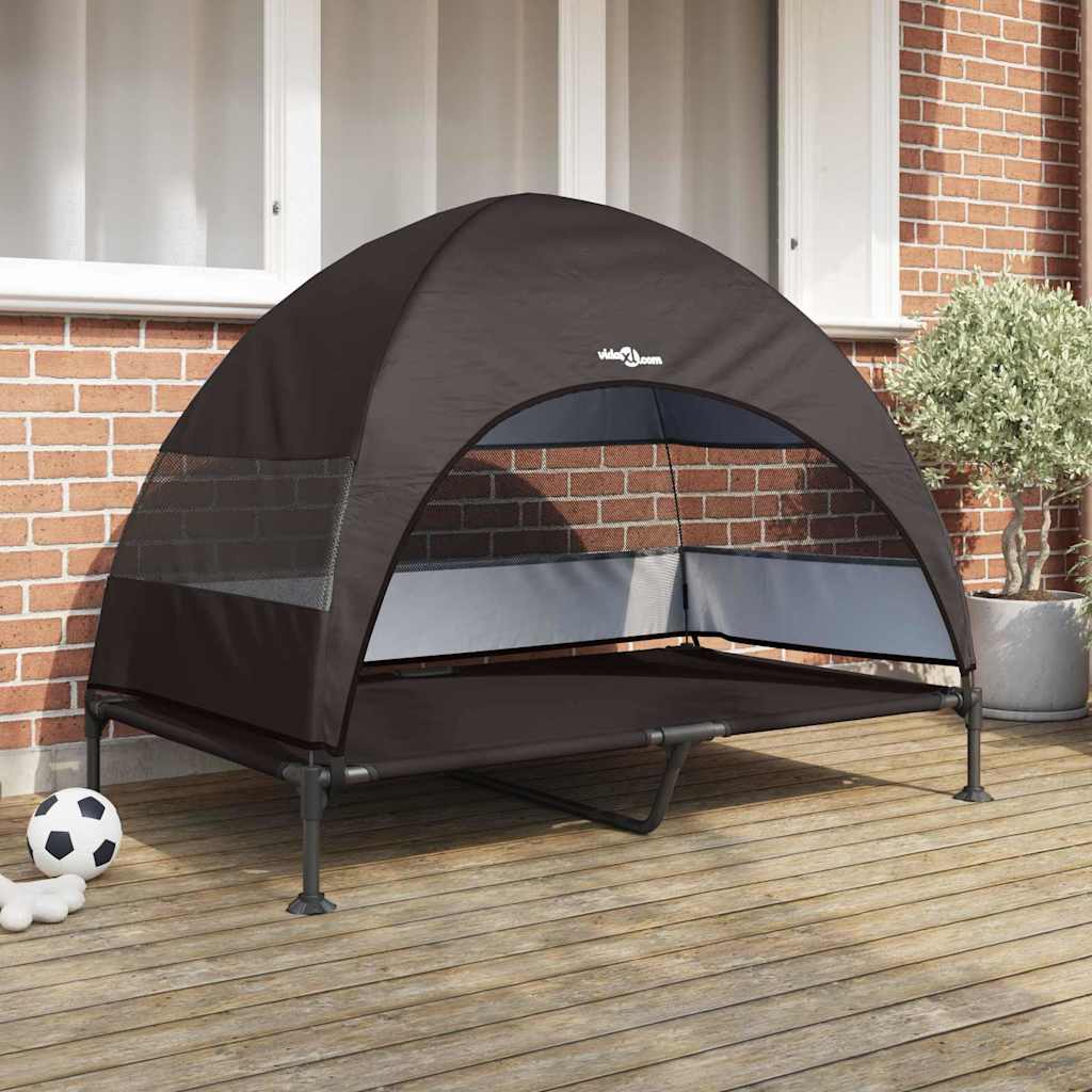 vidaXL Lit surélevé pour chien Marron 127 x 81 x 108 cm Tissu et acier