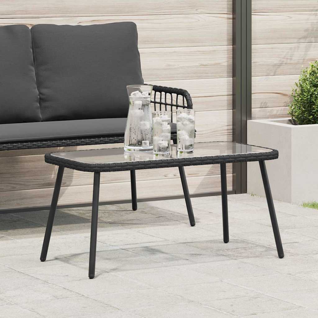 vidaXL Table basse Noir 90 x 45 x 43 cm Poly Rattan et verre