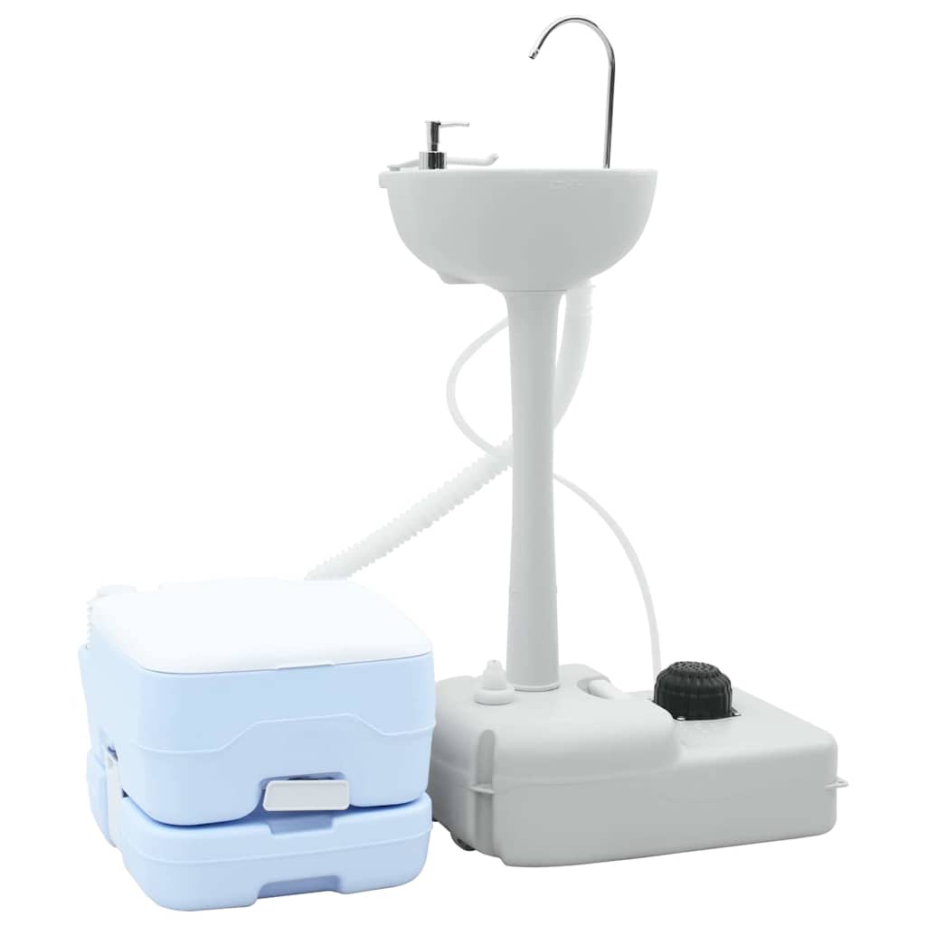 vidaXL Toilette de Camping 2 pcs Bleu et Blanc