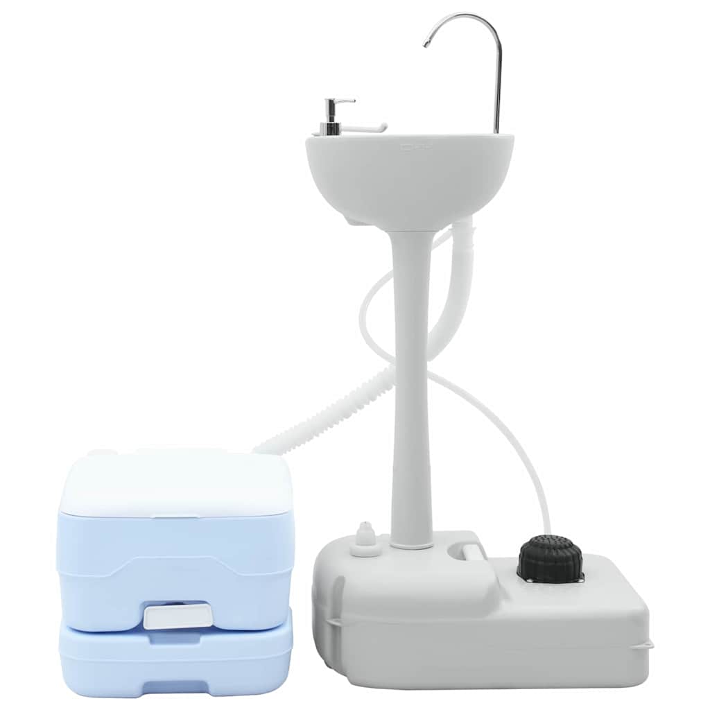 vidaXL Toilette de Camping 2 pcs Bleu et Blanc - Image 3