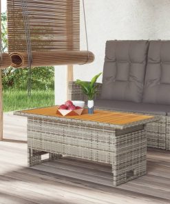 vidaXL Table de jardin gris 100x50x43/63 cm acacia et résine tressée