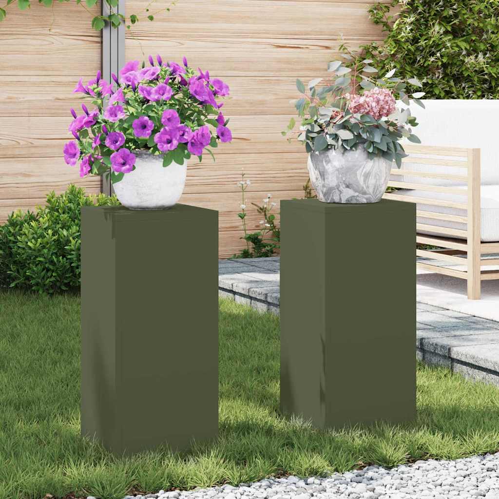 vidaXL Supports pour plantes 2 pcs Vert olive 24 x 24 x 55 cm Acier
