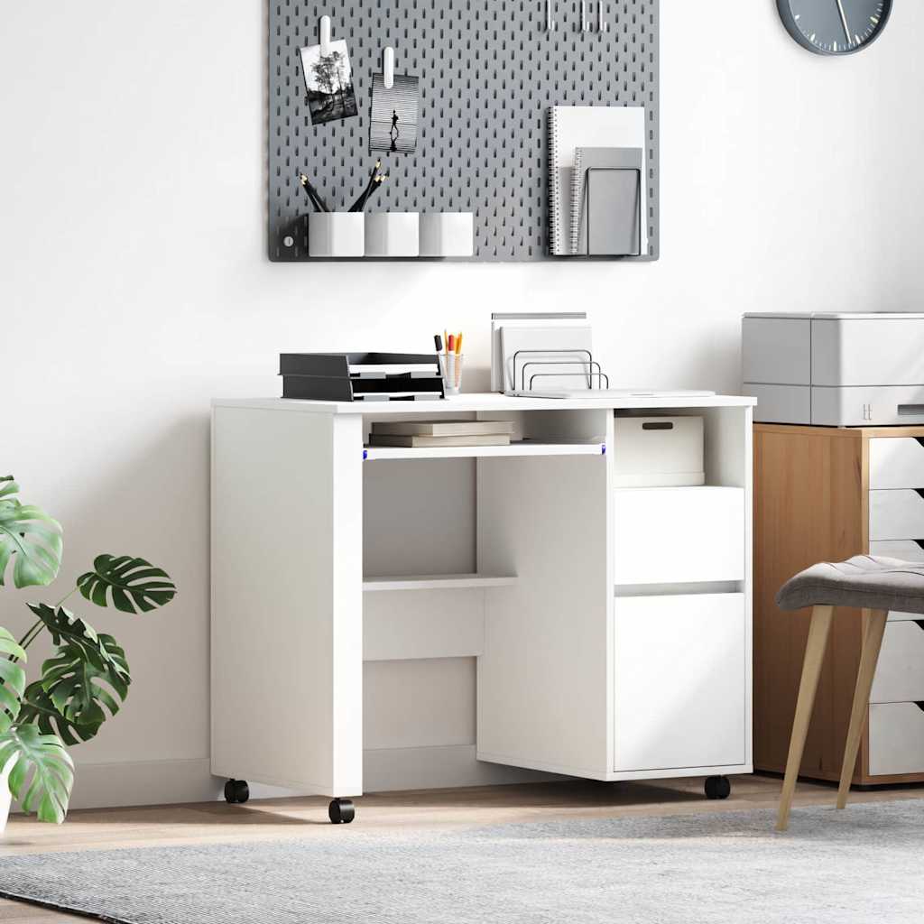 vidaXL Bureau avec roues Blanc 91 x 50 x 77 cm Bois d'ingénierie