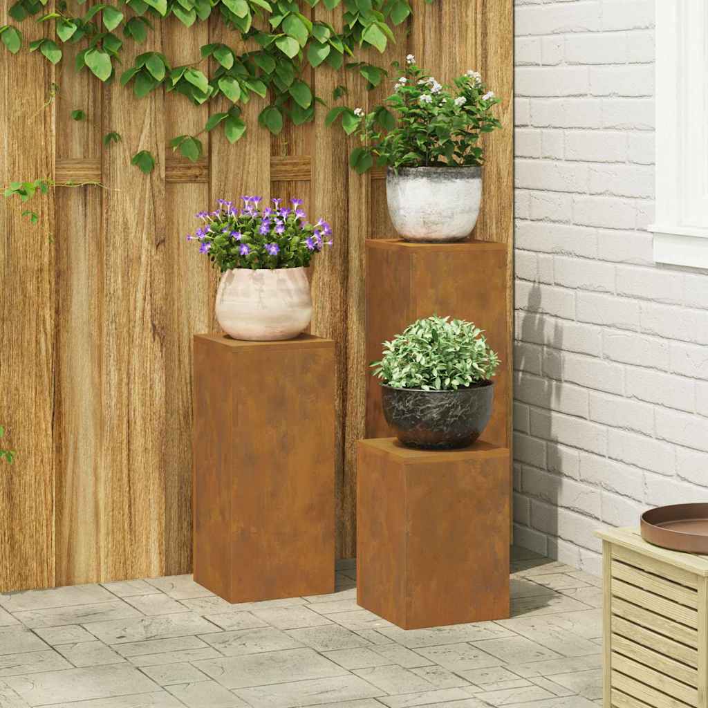 vidaXL Support de Plante 3 pcs Rouillé Acier résistant aux intempéries