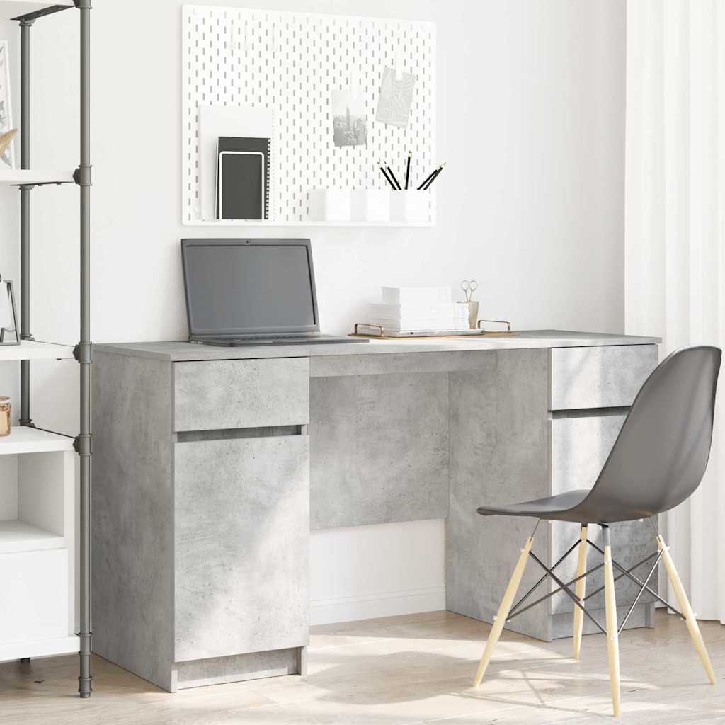 vidaXL Bureau avec porte Gris béton 140 x 49 x 76 cm Bois d'ingénierie