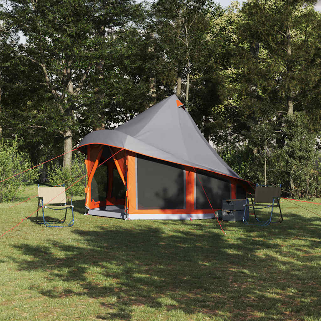 vidaXL Tente Tipi familiale Gris et orange 404 x 370 x 270 cm