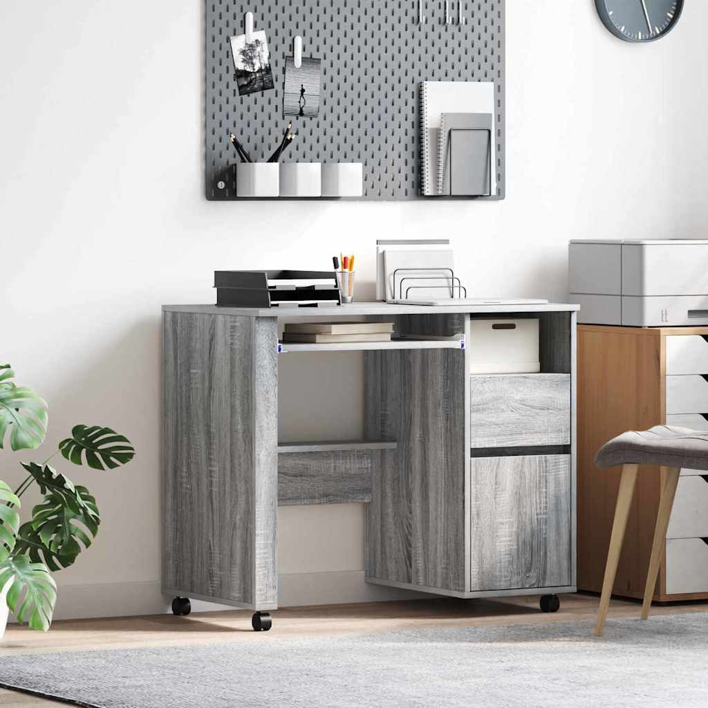vidaXL Bureau avec roues Gris Sonoma 91 x 50 x 77 cm Bois d'ingénierie