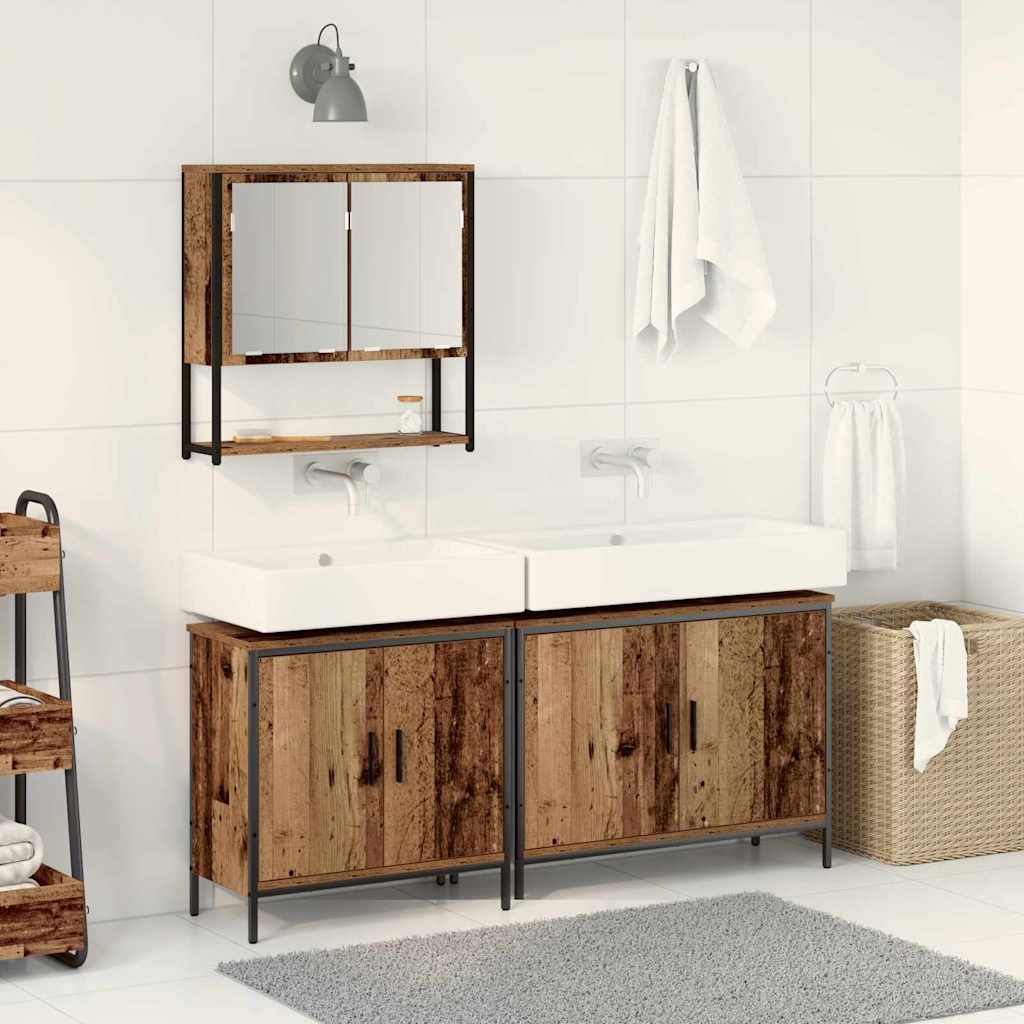 vidaXL Ensemble de mobilier de salle de bain avec étagère 3 pcs Marron
