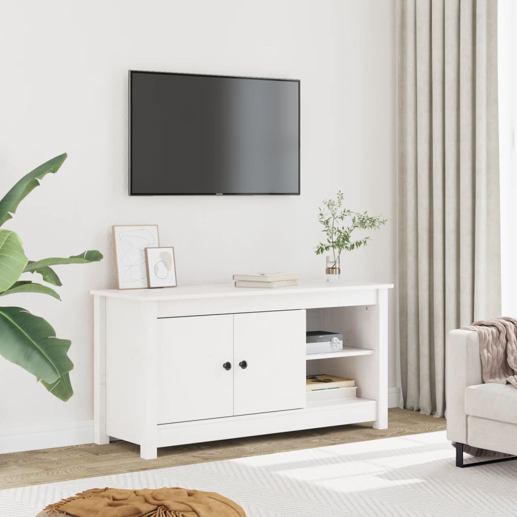 vidaXL Meuble TV Blanc 103x36,5x52 cm Bois de pin massif