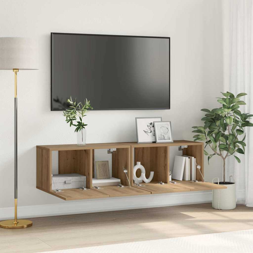 vidaXL Ensemble meuble TV Montage mural 2 pcs Marron 60 x 30 x 30 cm